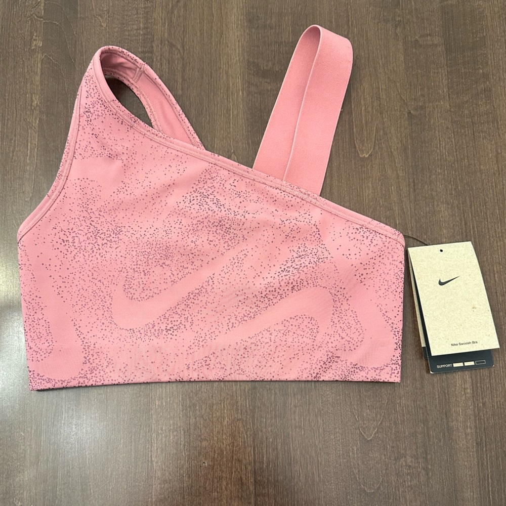 Nike Swoosh Dri-Fit Asymmetrical Sports Bra Desert Berry - Small